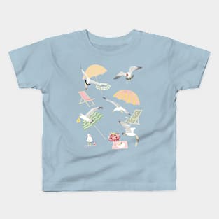 Seagulls Stealing Food on the Beach Kids T-Shirt